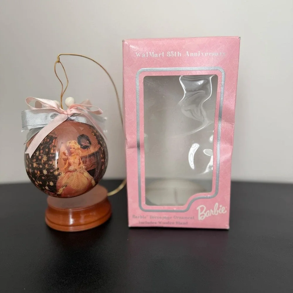 Barbie Walmart 35th Anniversary Decoupage Ornament w/ Wooden Stand Vintage 1990s